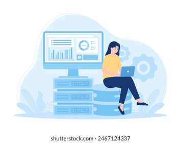 Analytics and data science. database analysis  statistical reports  automation of information processing. and big data trending concept flat illustration