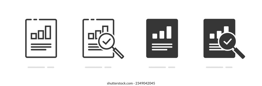 Analítica estadísticas de auditoría Icono de investigación simple vector gráfico, estadística informes de resultados, análisis de beneficios general evaluar pictograma, control de calidad evaluar verificar, declaración de ventas