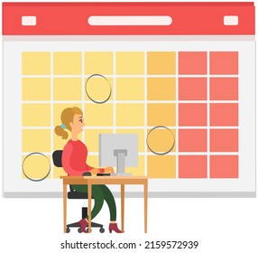 Analytics and development statistics. Web analysis measure, product testing technology. Woman analyses digital report. Statistical indicators and data on diagram. Graphic information visualization