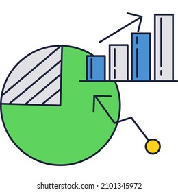Analytics digital business financial data graph chart vector icon. Marketing, management and optimization. Diagram research report design element