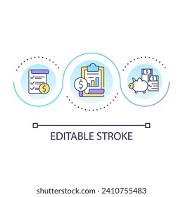 Analytics of financial assets loop concept icon. Effective money management. Corporate profit growth abstract idea thin line illustration. Isolated outline drawing. Editable stroke. Arial font used