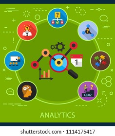 Analytics flat icons concept. Vector illustration. Element template for design.