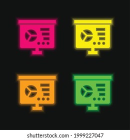 Analytics four color glowing neon vector icon