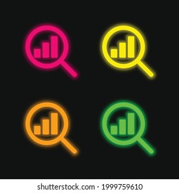 Analytics four color glowing neon vector icon