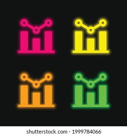 Analytics four color glowing neon vector icon