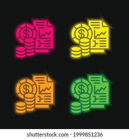 Analytics four color glowing neon vector icon