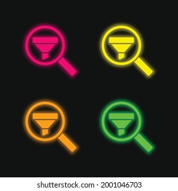 Analytics four color glowing neon vector icon