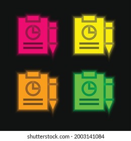 Analytics four color glowing neon vector icon