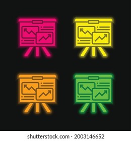 Analítico icono de vector de neón brillante de cuatro colores