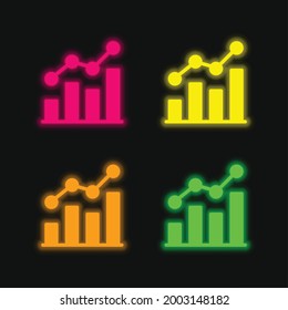 Analytics four color glowing neon vector icon