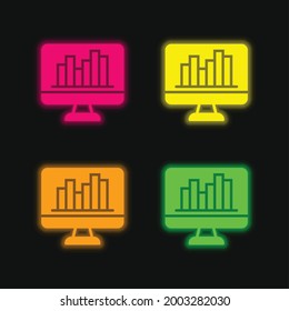 Analytics four color glowing neon vector icon