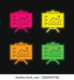 Analytics four color glowing neon vector icon