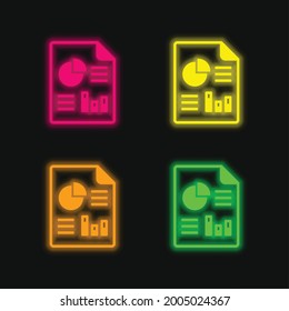 Analytics four color glowing neon vector icon