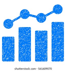 Analytics grainy textured icon for overlay watermark stamps. Flat symbol with scratched texture. Dotted vector blue ink rubber seal stamp with grunge design on a white background.