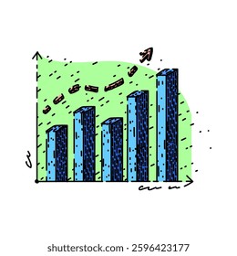 analytics graph hand drawn. trend axis, grid curve, scatter bar analytics graph vector sketch. isolated color illustration