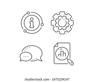 Analytics graph line icon. Chat bubble, info sign elements. Column chart sign. Growth diagram symbol. Linear analytics graph outline icon. Information bubble. Vector