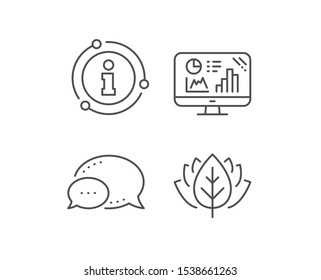 Analytics graph line icon. Chat bubble, info sign elements. Column chart sign. Growth diagram symbol. Linear analytics graph outline icon. Information bubble. Vector