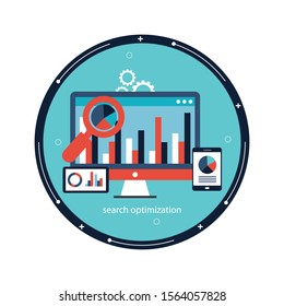 Analytics graph and seo business flat design