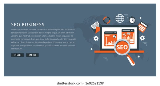 Analytics graph and seo business flat design