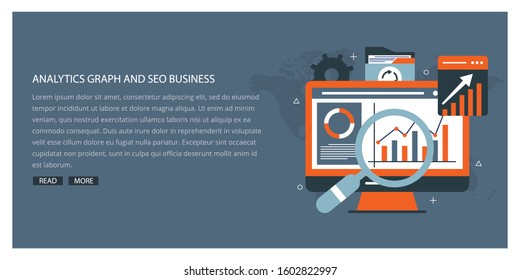 Analytics graph and seo business flat design