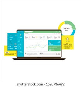 Analytics graph and SEO business on laptop