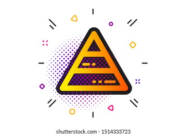 Analytics graph sign. Halftone circles pattern. Pyramid chart icon. Market analytics symbol. Classic flat pyramid chart icon. Vector