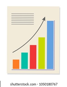 Analytics and graphic page, analytics and chart with arrow and schematic text sample, colorful blocks and information isolated on vector illustration