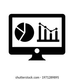 Analytics, graphs monitor, statistics icon. Black vector graphics.