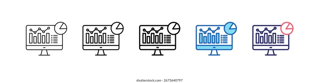 Analytics Icon In 5 Different Styles Set Collection.