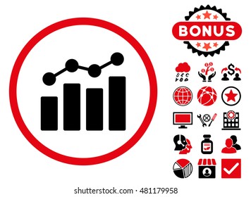 Analytics icon with bonus. Vector illustration style is flat iconic bicolor symbols, intensive red and black colors, white background.