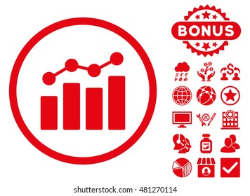 Analytics icon with bonus. Vector illustration style is flat iconic symbols, red color, white background.