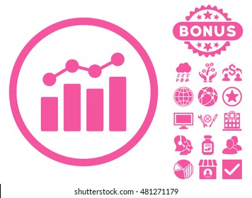 Analytics icon with bonus. Vector illustration style is flat iconic symbols, pink color, white background.
