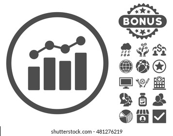 Analytics icon with bonus. Vector illustration style is flat iconic symbols, gray color, white background.
