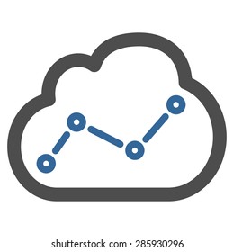Analytics icon from Business Bicolor Set. This flat vector symbol uses cobalt and gray colors, rounded angles, and isolated on a white background.