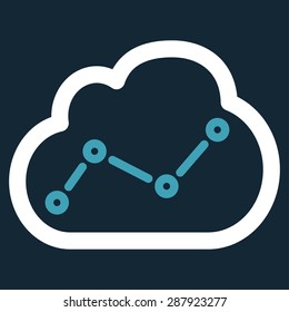 Analytics icon from Business Bicolor Set. This flat vector symbol uses blue and white colors, rounded angles, and isolated on a dark blue background.