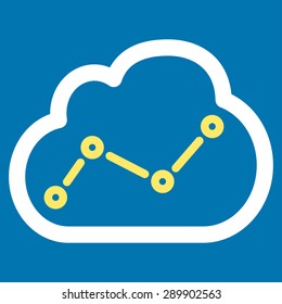 Analytics icon from Business Bicolor Set. This flat vector symbol uses yellow and white colors, rounded angles, and isolated on a blue background.