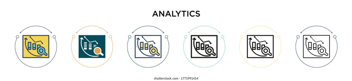 Analytics icon in filled, thin line, outline and stroke style. Vector illustration of two colored and black analytics vector icons designs can be used for mobile, ui, web