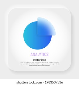 Analytics icon in glassmorphism style. Pie chart, financial statistics, report. Vector illustration. 