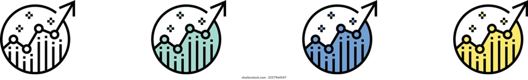 analytics icon. Outline, Green, Blue and Yellow Style Design Isolated On White Background