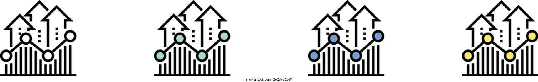 icono de análisis. Esquema, diseño de estilo verde, azul y amarillo aislado sobre fondo blanco