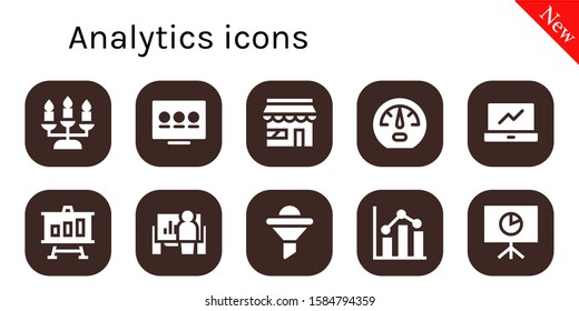 analytics icon set. 10 filled analytics icons.  Simple modern icons about  - Candlestick, Presentation, Market, Dashboard, Analytics, Funnel