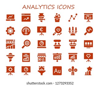  analytics icon set. 30 filled analytics icons. Simple modern icons about  - Analytics, Funnel, Presentation, Stats, Dashboard, Data, Analysis, Candlestick, Seo, Market, Audition