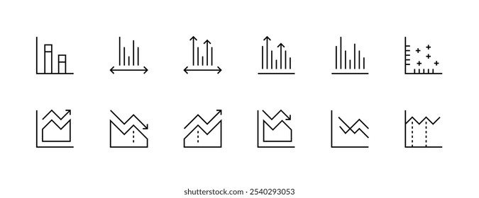 Analytics icon set. Business graph and chart. Analysis, diagram, infographic, data analytics, business report and more. Editable stroke. Pixel Perfect. Grid base 32px.