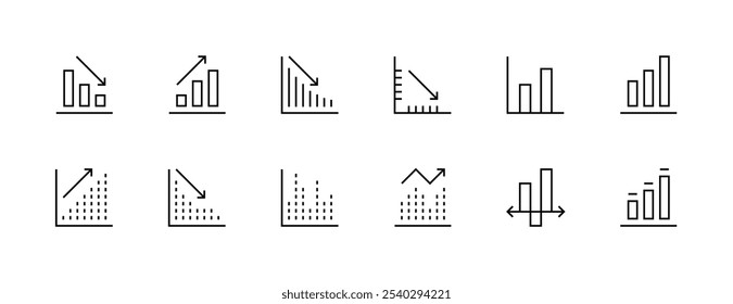 Analytics icon set. Business graph and chart. Analysis, diagram, bar graph, data analytics, financial report and more. Editable stroke. Pixel Perfect. Grid base 32px.