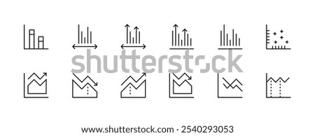 Analytics icon set. Business graph and chart. Analysis, diagram, infographic, data analytics, business report and more. Editable stroke. Pixel Perfect. Grid base 32px.