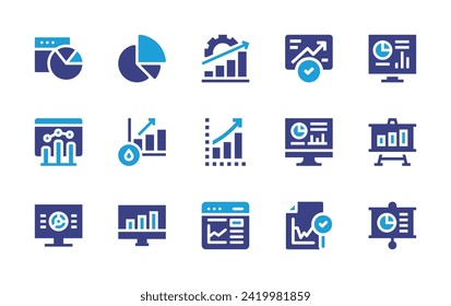 Analytics icon set. Duotone color. Vector illustration. Containing pie chart, data analytics, dashboard, analytic, analytics, profits, analysis, web analytics.