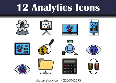 Analytics Icon Set. Editable Bold Outline With Color Fill Design. Vector Illustration.