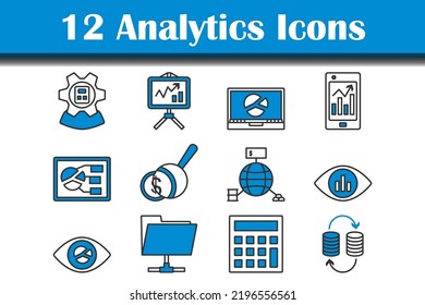 Analytics Icon Set. Editable Bold Outline With Color Fill Design. Vector Illustration.