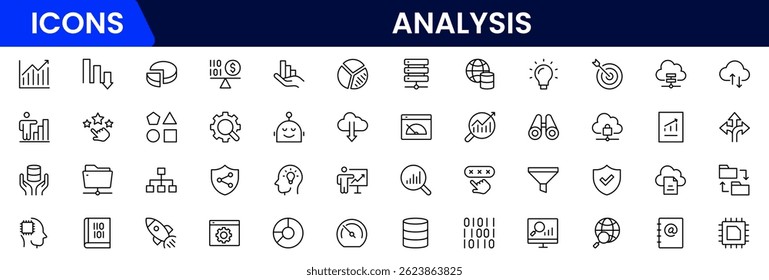 Analytics icon set with editable stroke. Data analysis thin line icon collection. Vector illustration