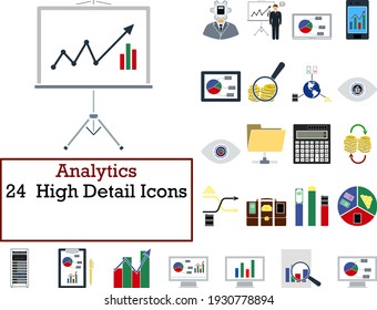 Analytics Icon Set. Flat Design. Fully editable vector illustration. Text expanded.